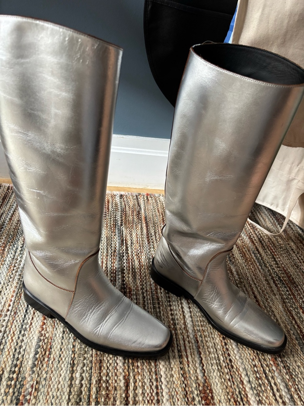 KHAITE Metallic Silver Knee High Leather Boots